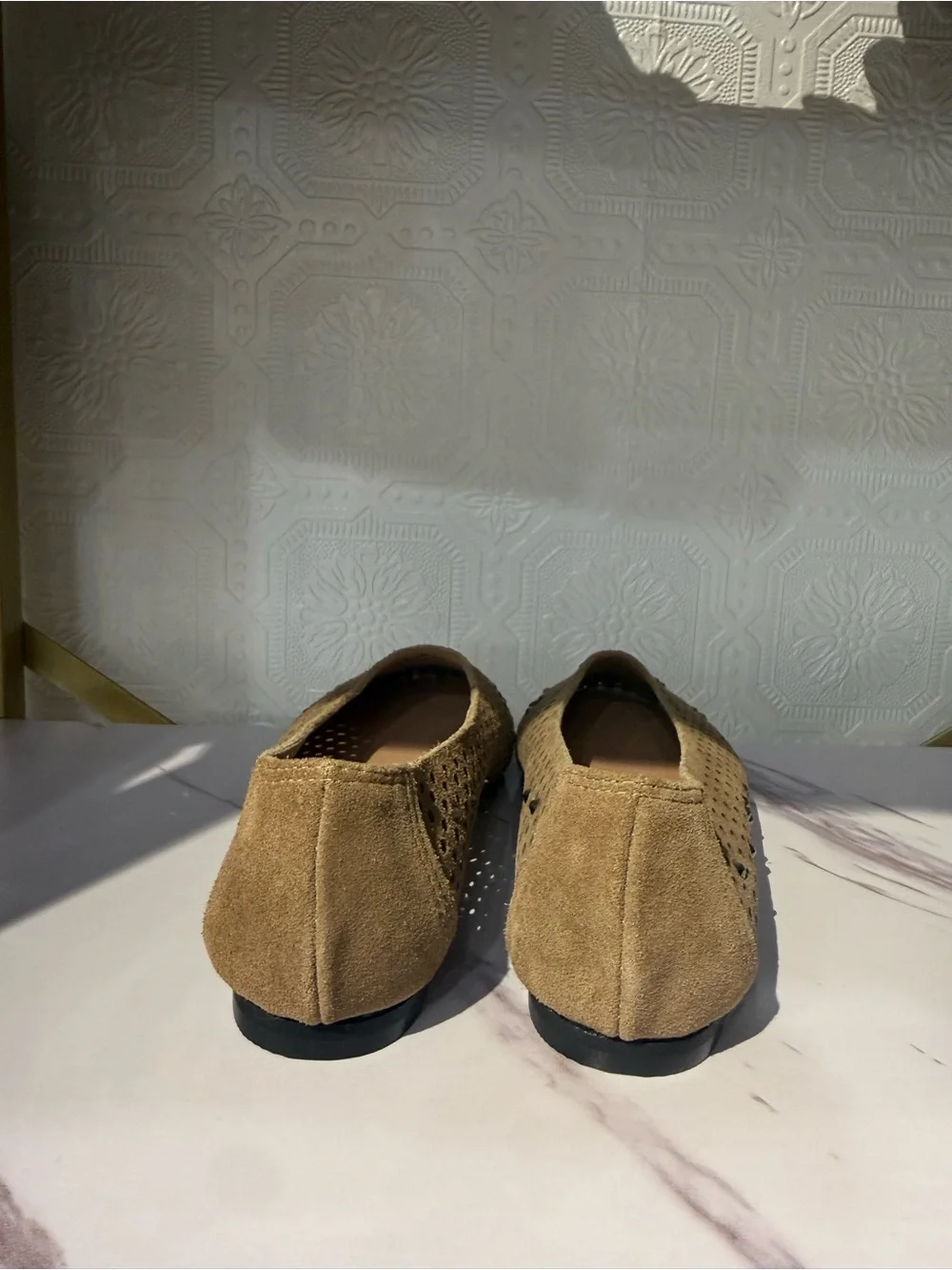 All Black Speckled Ballet - 261030 Women's Sparkly Suede Ballet Flats - Tan